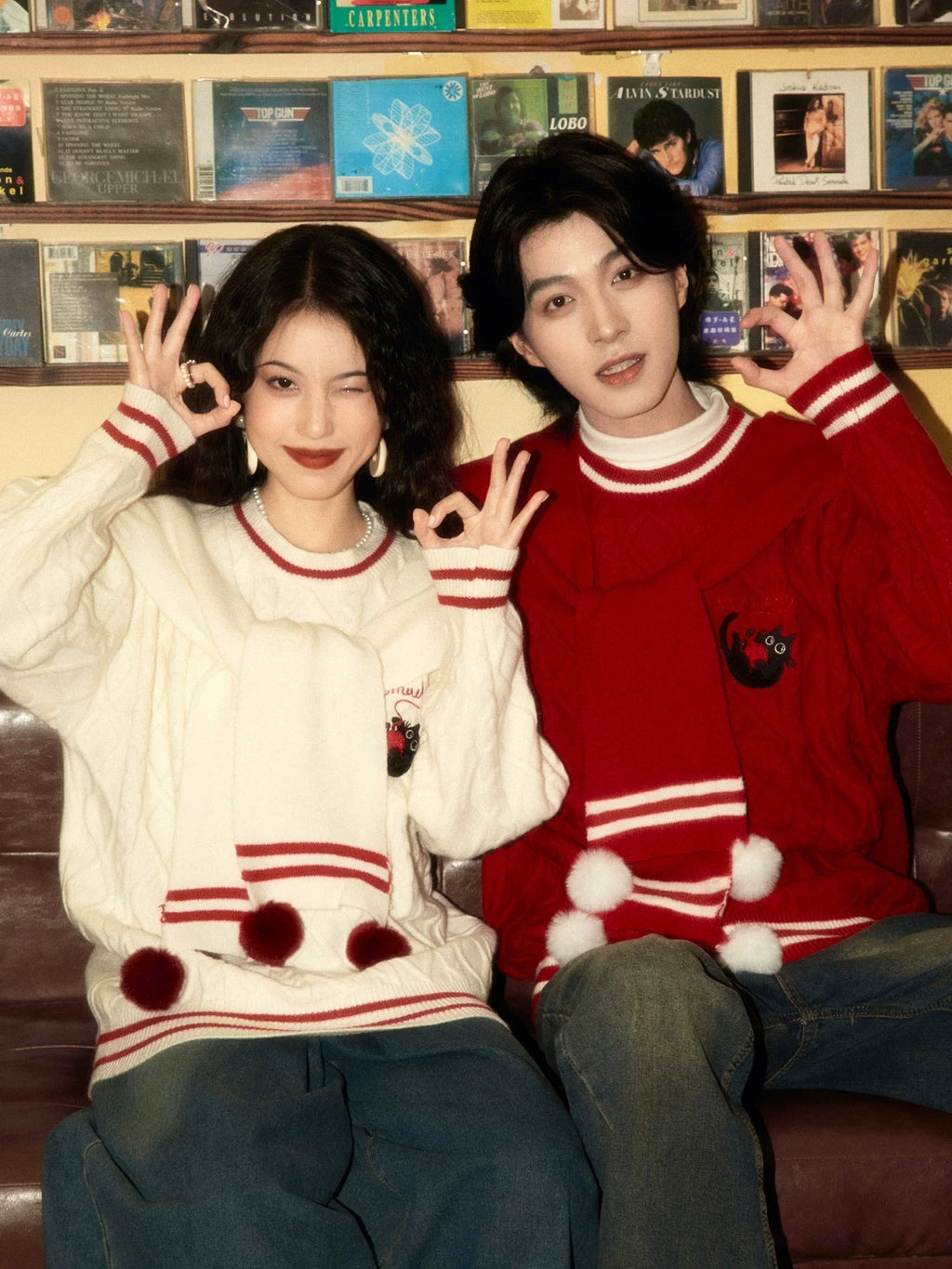 ALOHA Retro Scarf Fake Two-piece Sweater