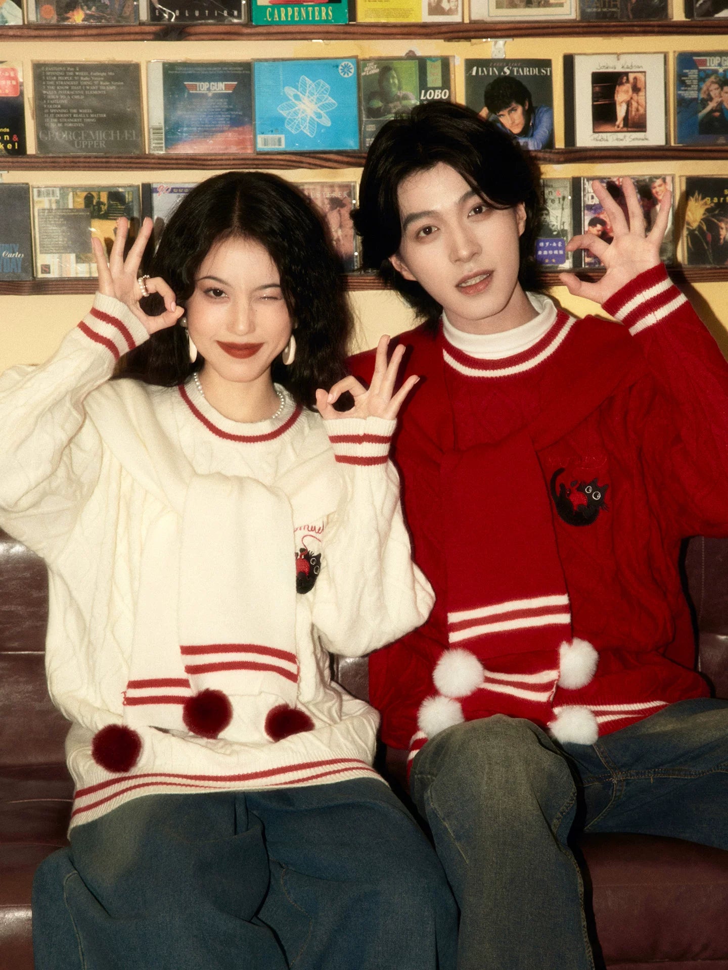 ALOHA Retro Scarf Fake Two-piece Sweater