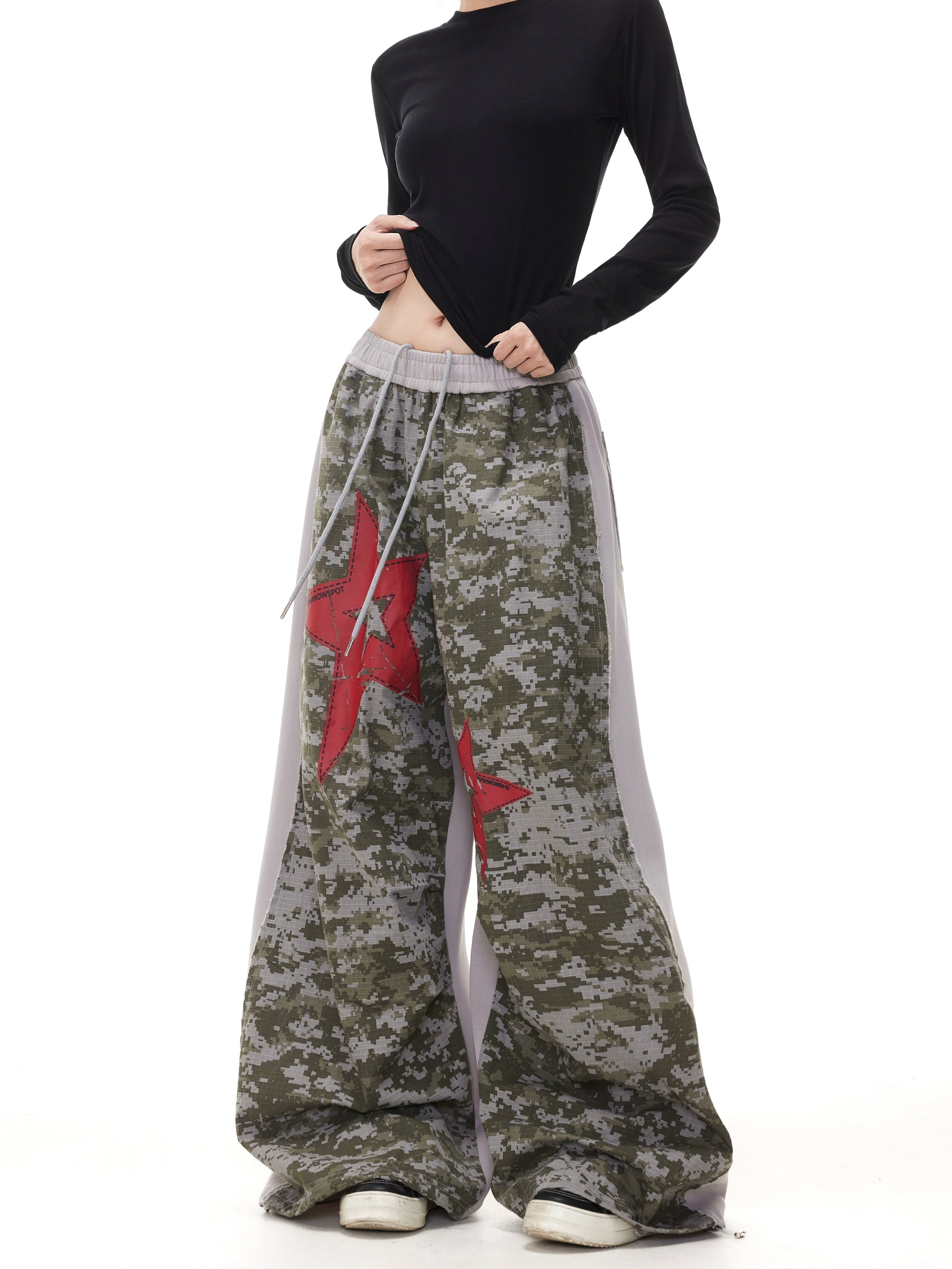 BTSG Star Pixel Wide Leg Camo Sweatpants
