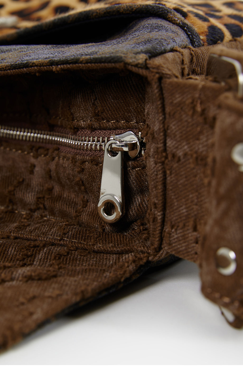 DirtySix "rahrah! Jaguar!" Ah Leopard messenger cow fur bag