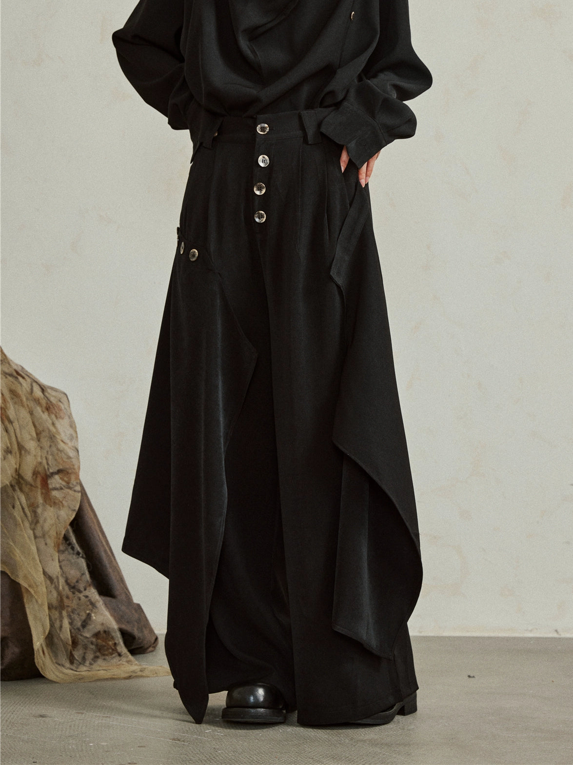 SUNYVONNE Irregular Multi-piece Two-wear Wide-leg Pants