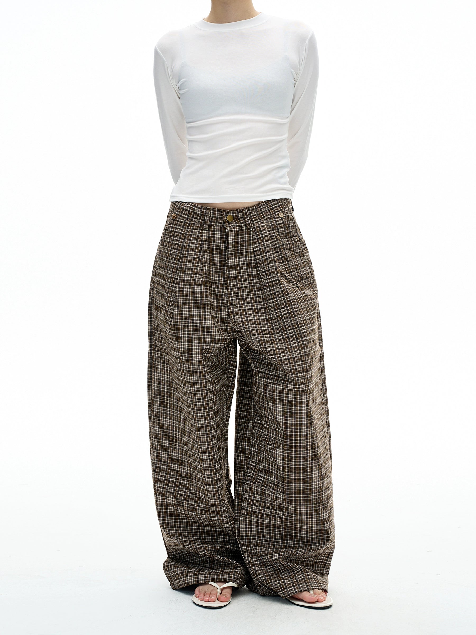 MADWITCH Vintage Pleated Plaid Slacks