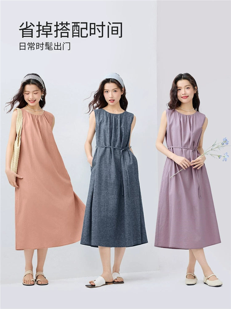 Giordano Strap-up Pleated Crew Neck Vest Dress