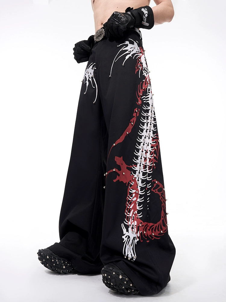 STARTEXCEEDEND Rivet Snake Spine Print Trousers