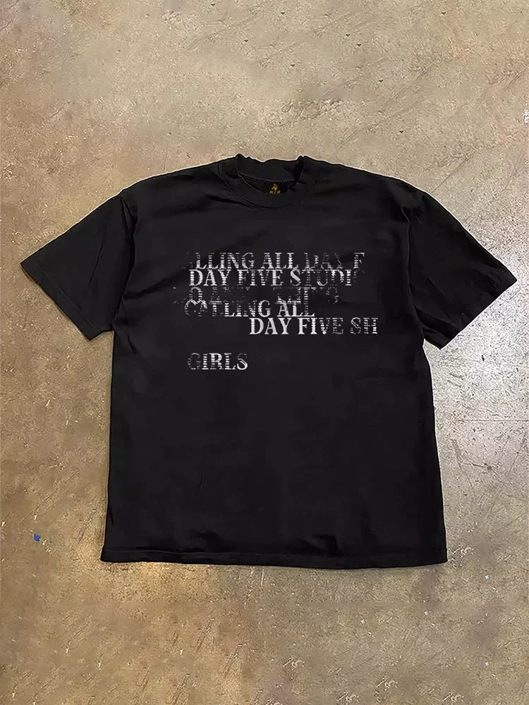 UPUPXIA  English Printing Loose Casual Tee