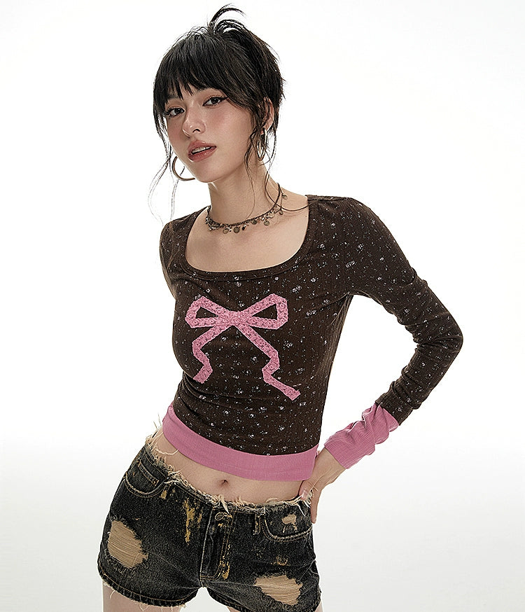 Imone Contrasting Color Retro Floral Three-dimensional Lace Long Sleeve