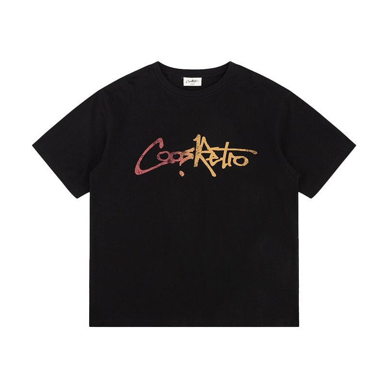 CoosRetro Retro Front and Rear Logo Print Casual Short Sleeve