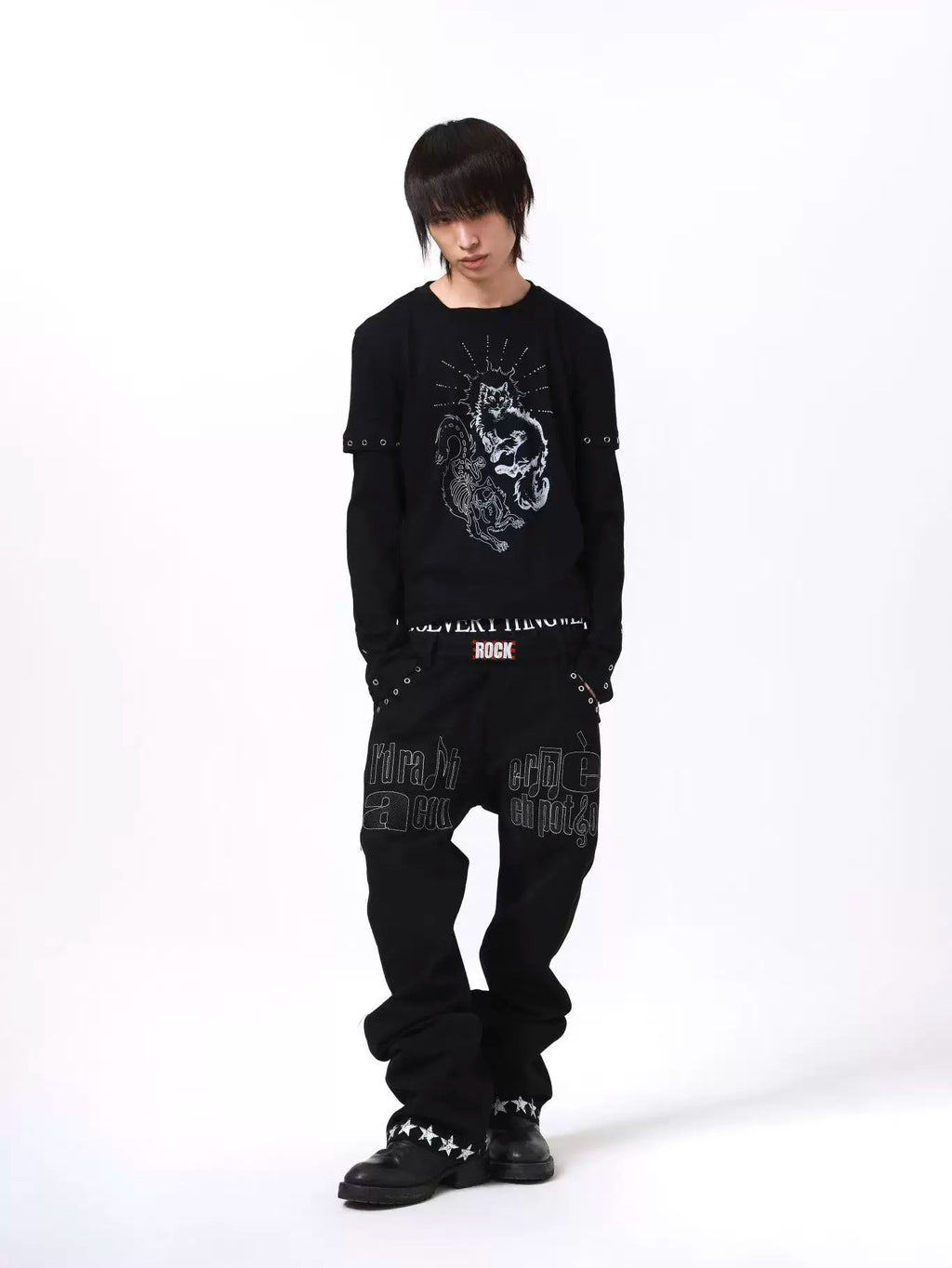 DETW Fake Two Pieces Micro-elastic Thin Metal Embellished Long Sleeves