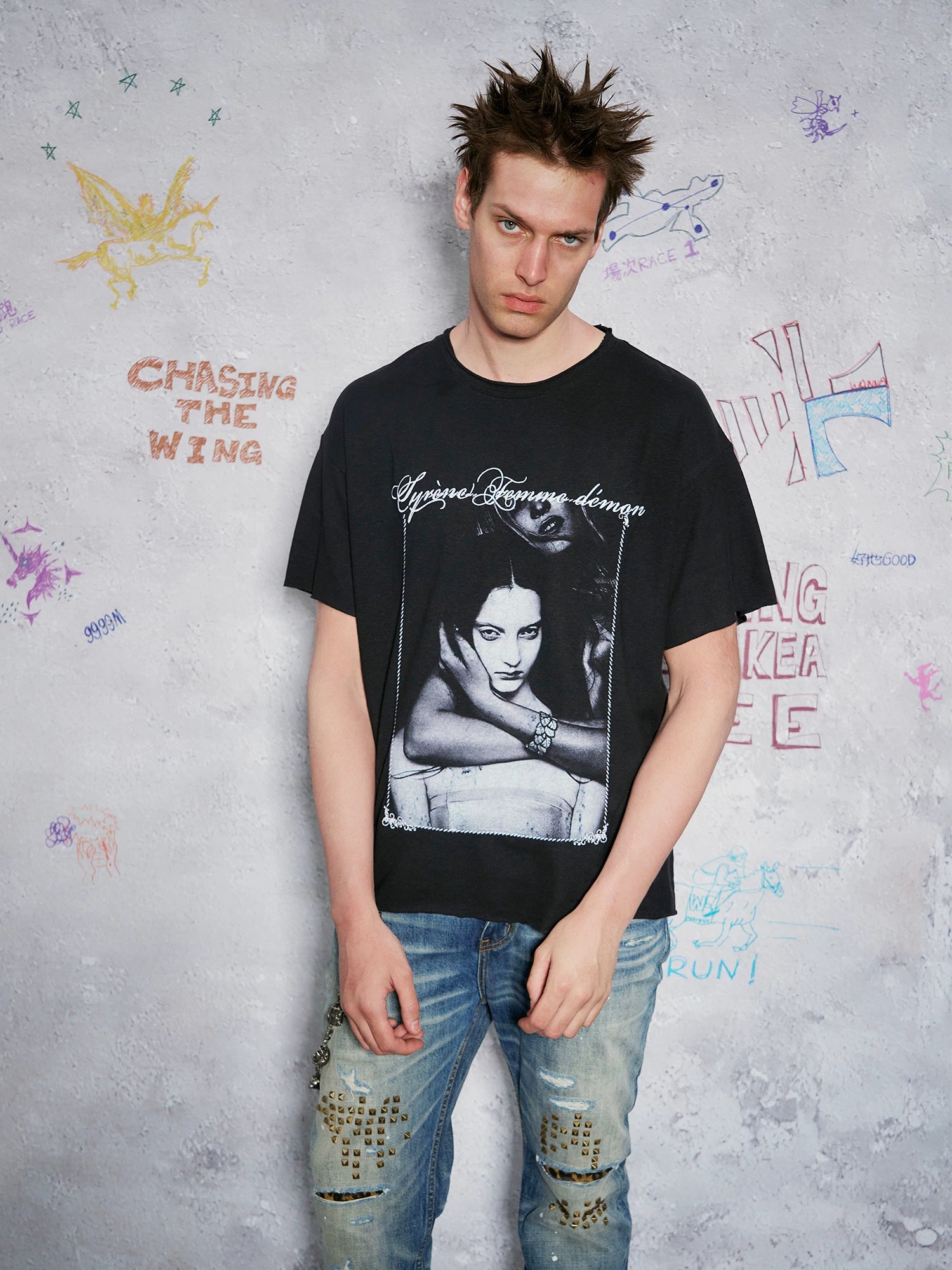 WANNA LAB Embroidery Loose Casual Tee