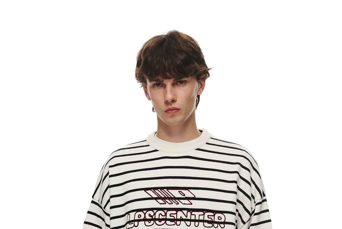 Loopsoon Chain Embroidered Striped Sweater