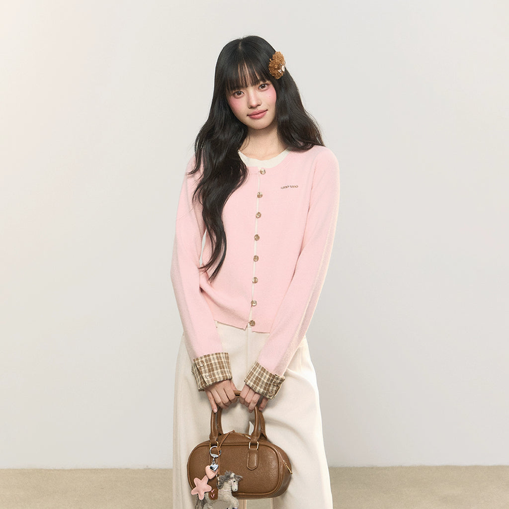 Umoumo Versatile Plaid Stitched Knitted Sweater