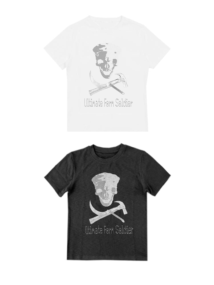 CHAI Hammer Sickle White Ink Print Skull Comfortable Simple Tee