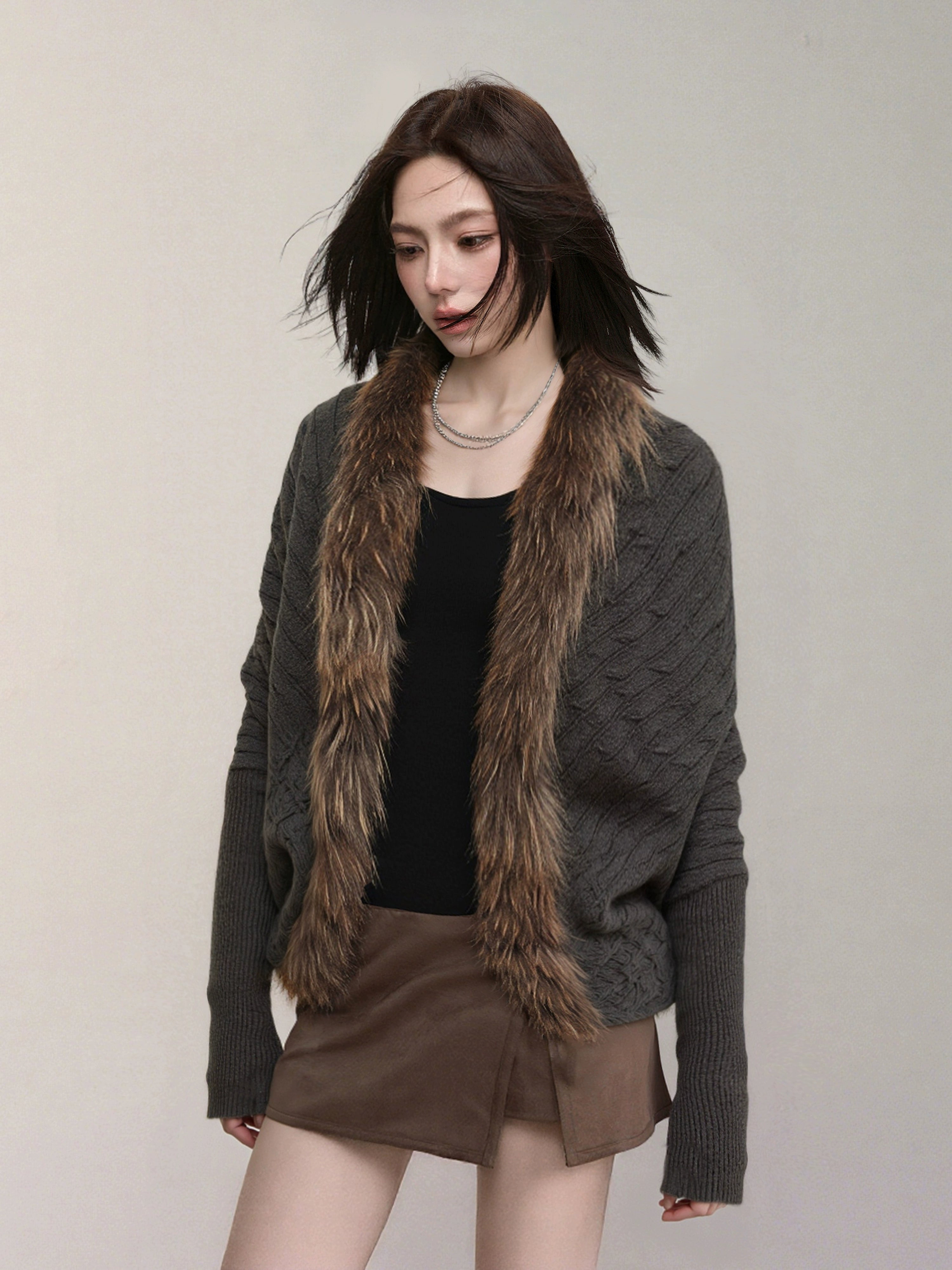 KDASE Mink-neck Knitted Cardigan