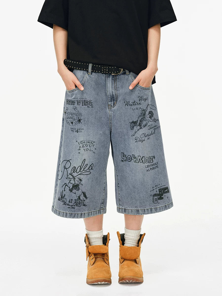 404MOB Loose Straight Wide-Leg Seven-Point Jeans