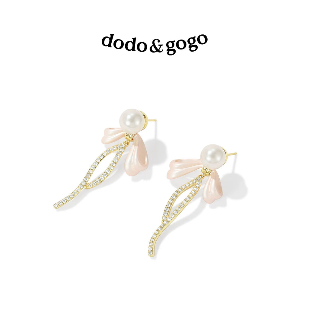 DODOGOGO Bow Pearl Fringed Earrings