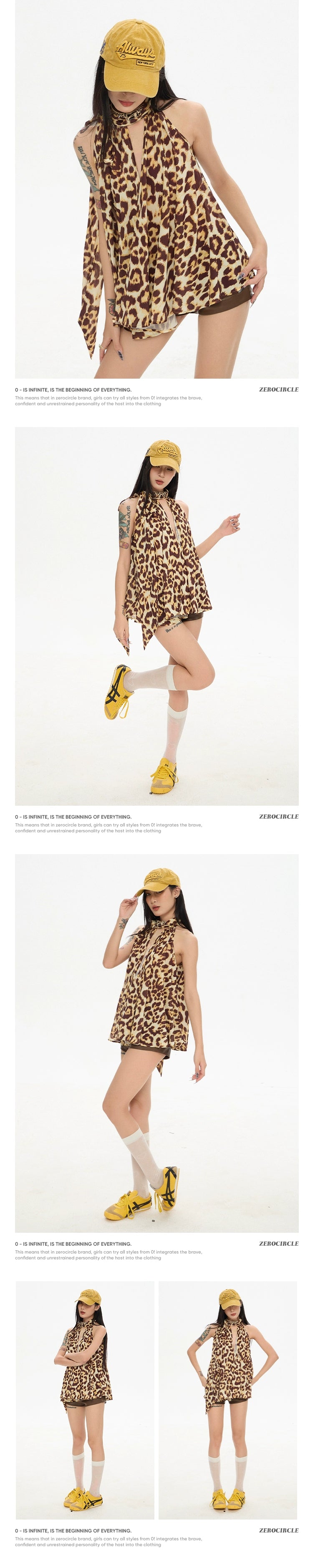 Zero Leopard Print Neck Spice Girl Chiffon Sleeveless Top