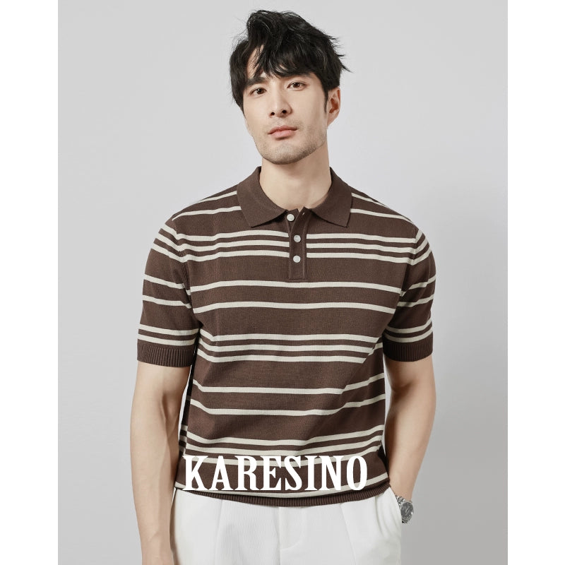 KARESINO Business Striped Knitted Polo Shirt
