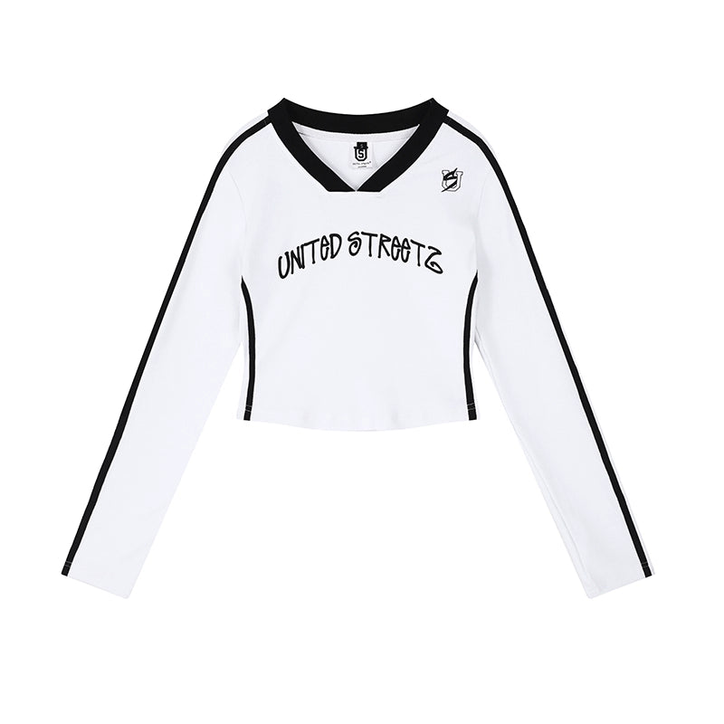 US Vintage Ribbon V-Neck Long Sleeve