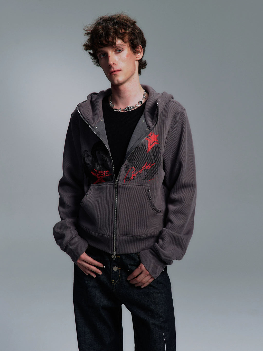 PAIKI Rivet Subculture Visual Sweater Jacket