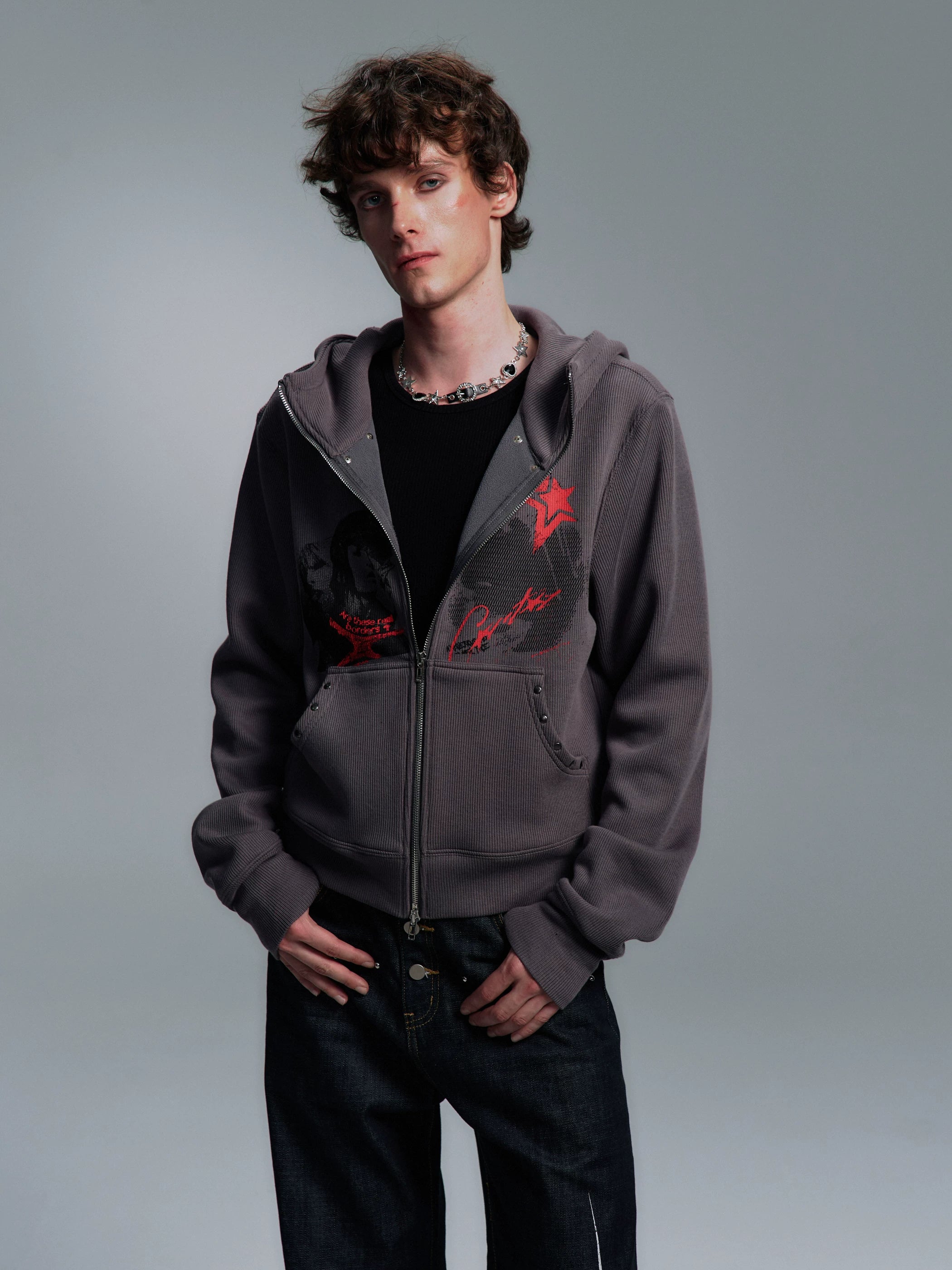 PAIKI Rivet Subculture Visual Sweater Jacket