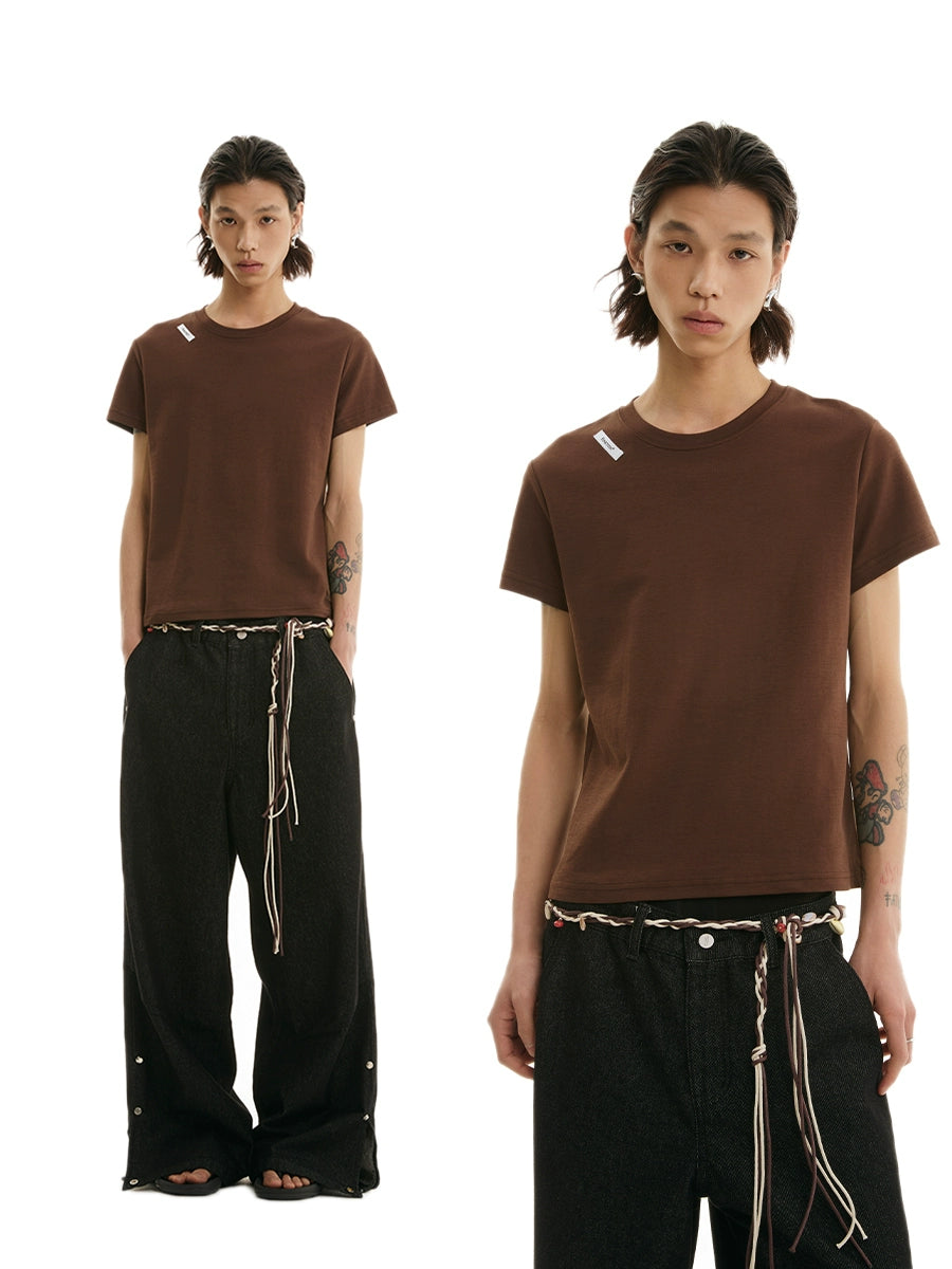 FUNKYFUN Labeling LOGO Front Shoulder Version Crew Neck Tee