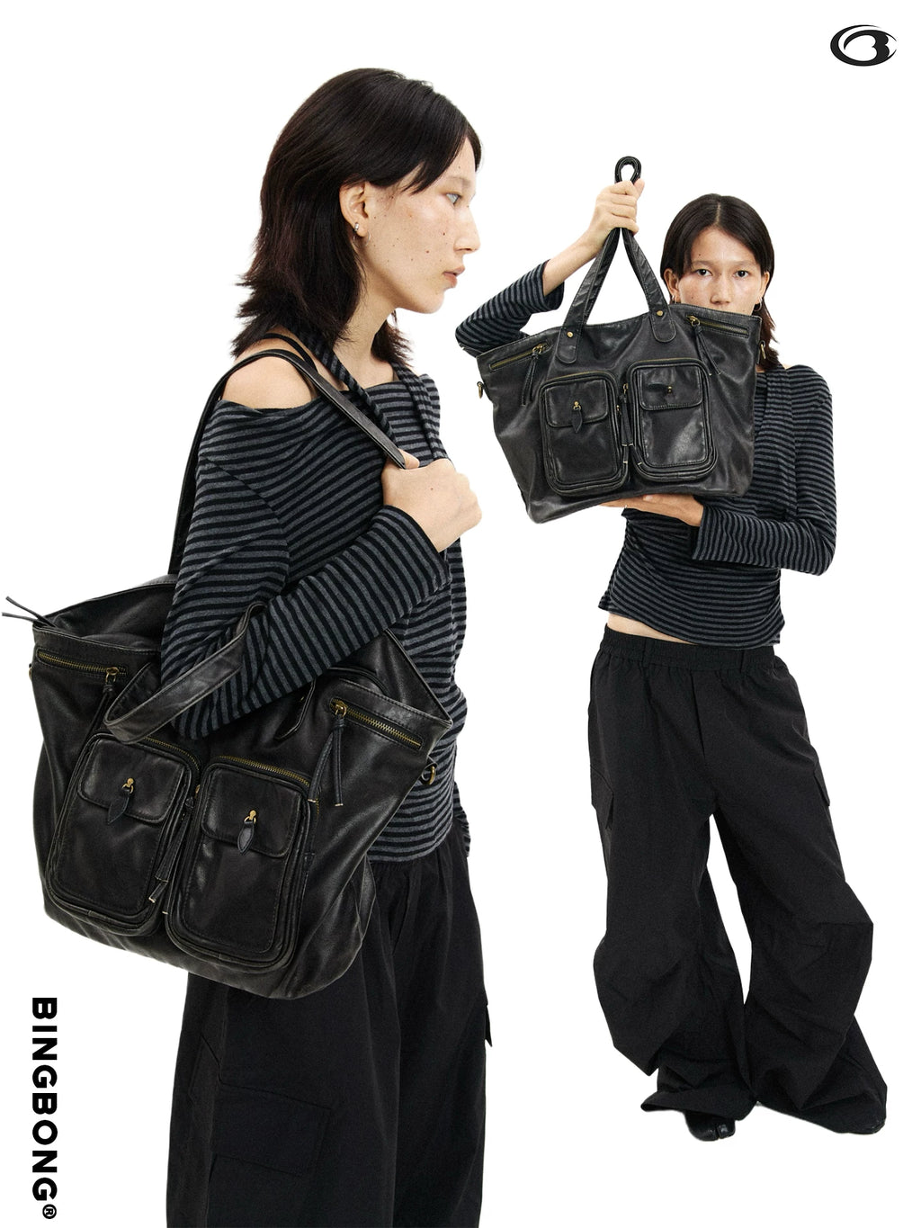 BINGBONG Multi-pocket Retro Large-capacity Tote Bag
