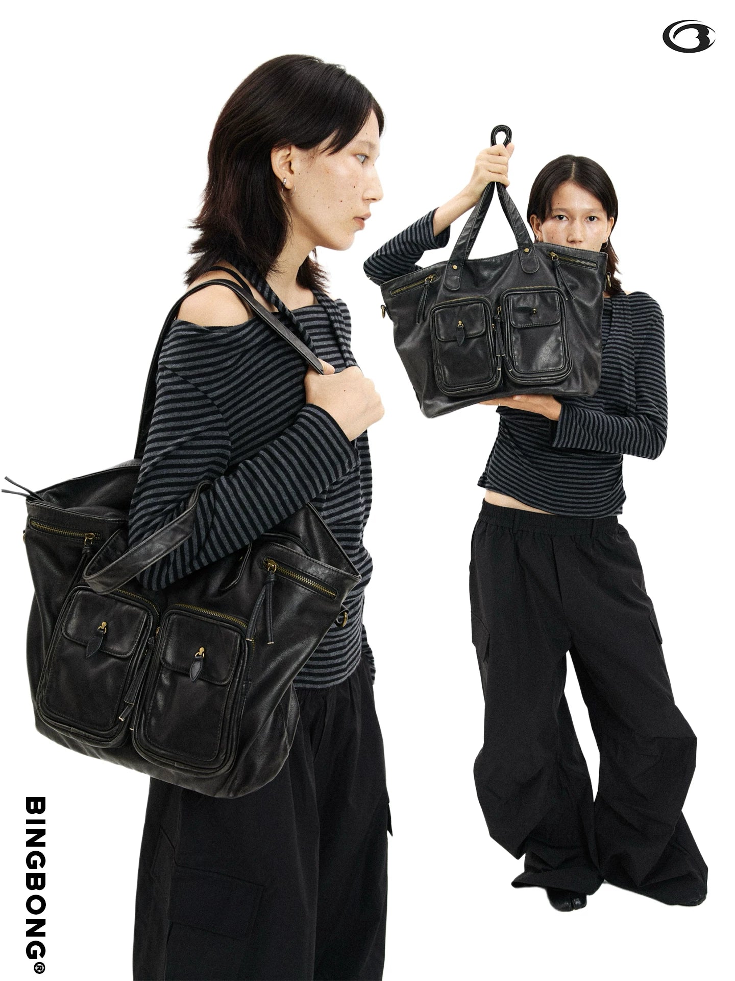 BINGBONG Multi-pocket Retro Large-capacity Tote Bag