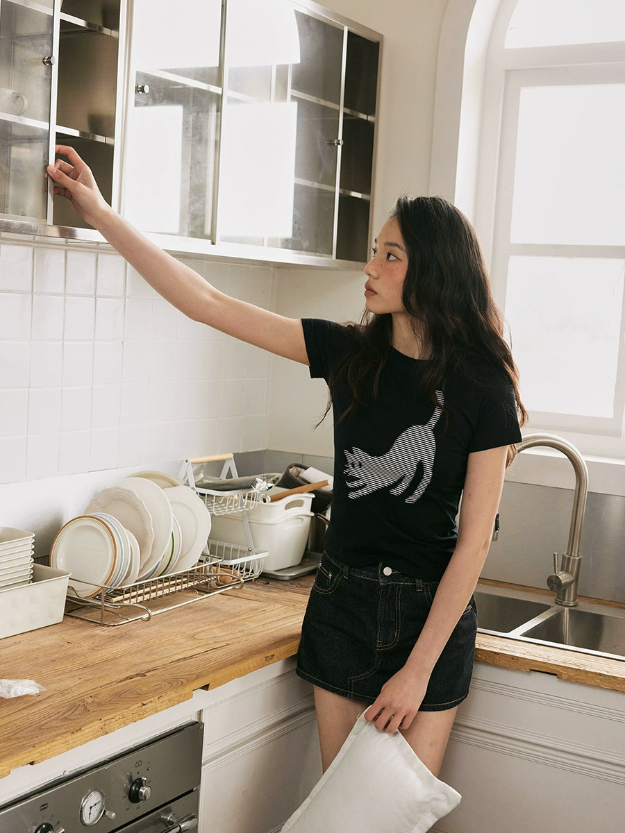 UnderStress Stretching Pixel Pussy Front Shoulder Print Tee