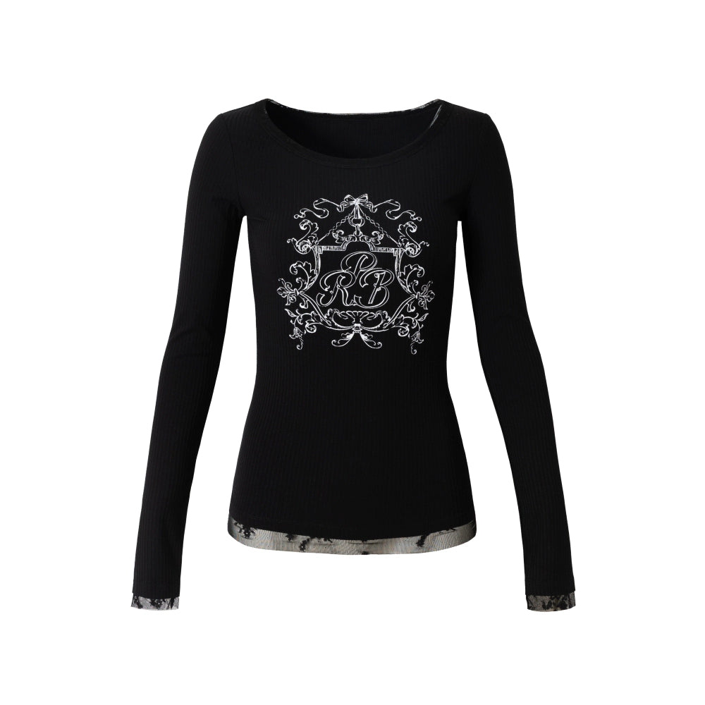 RPB BRAND Vintage Lace Slim-Fit U-Neck Bottom Shirt