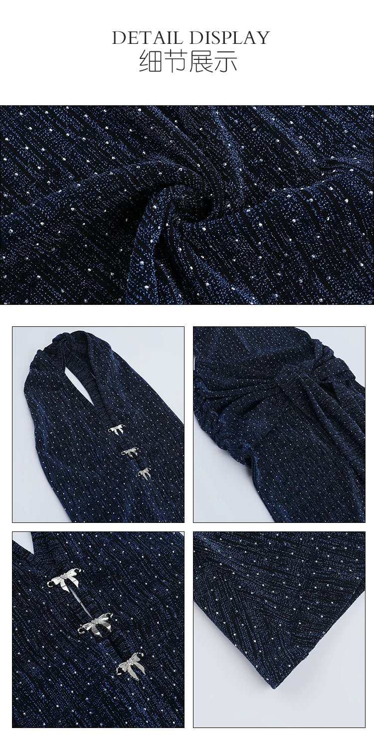 Instunning Neck Hot Drill Thin Temperament Strap Dress