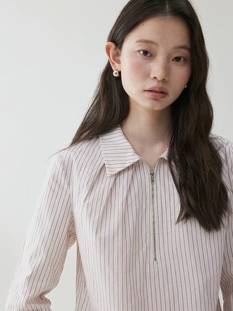 VOOE Striped Half-open Zip Shirt