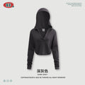 BE Retro V-neck Pleated Short Half-open Neck Hooded Long Sleeves