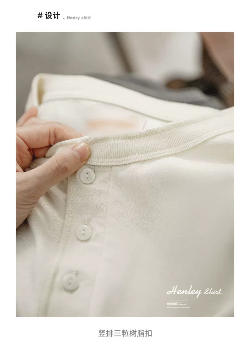 Madden heavy Henry collar short-sleeved pure cotton old money Ami Kaji T-shirt Henry shirt men's