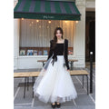 Even Square Collar Daughter Pinched Waist Thin Dress