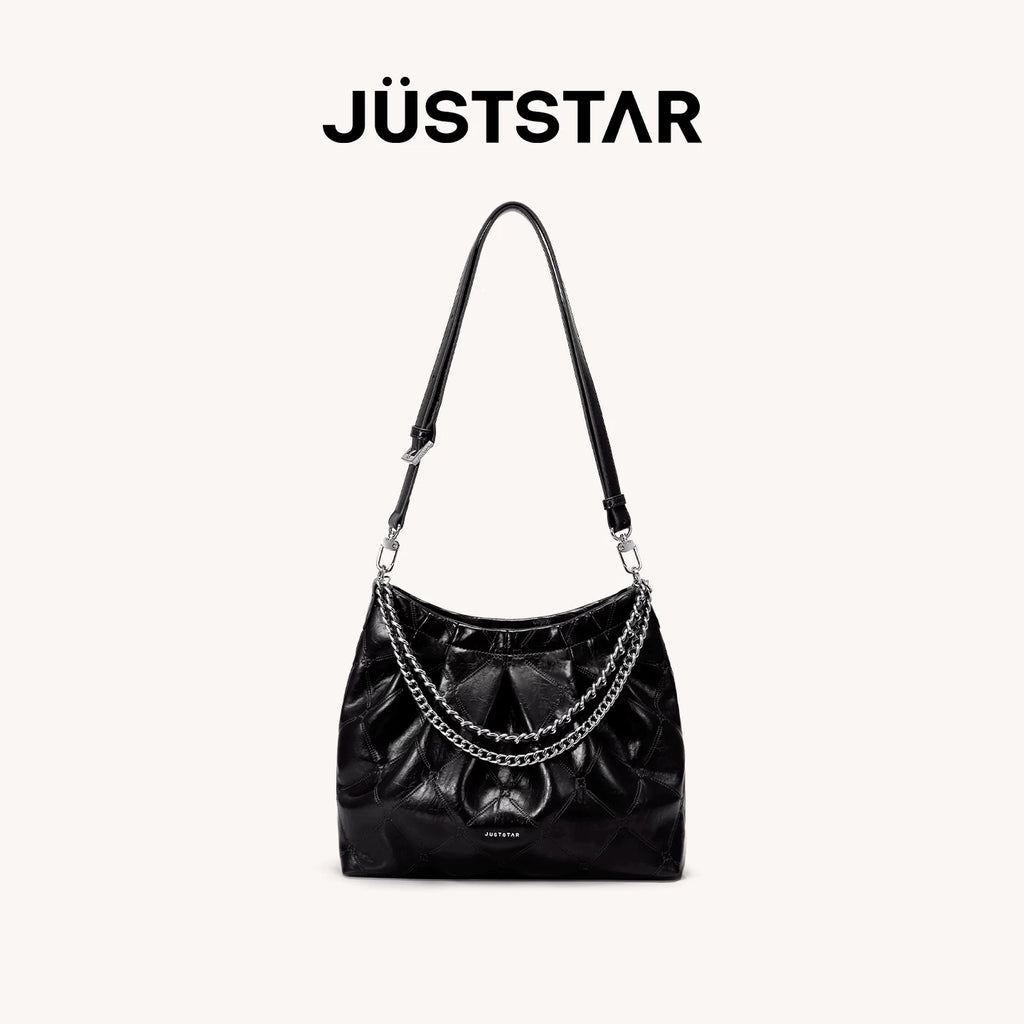 JUST STAR Crossbody Premium Oil Wax Leather Large Capacity Tote Bag
