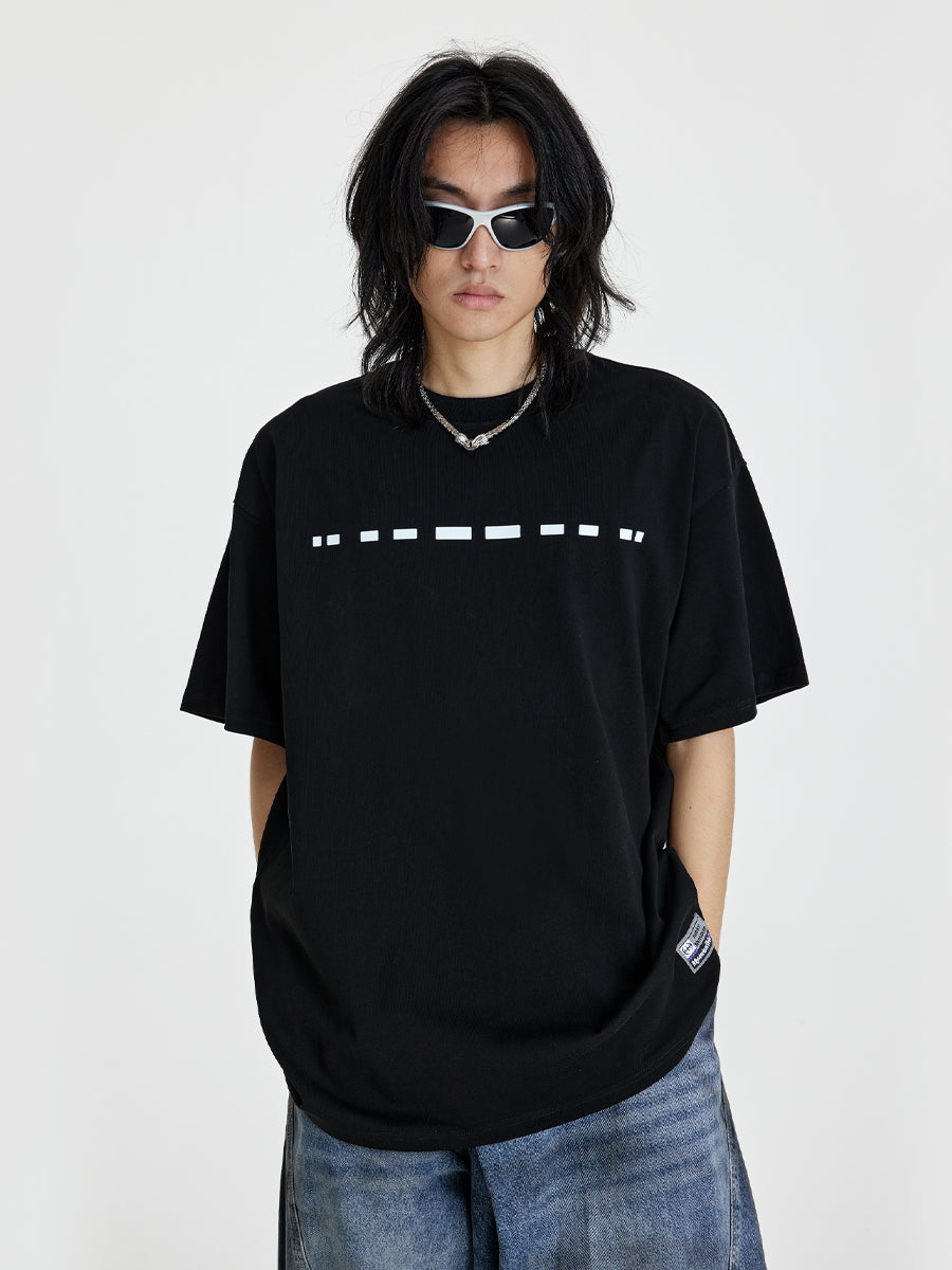 (NMK) Morse Code Cotton Loose Heavy Short Tee