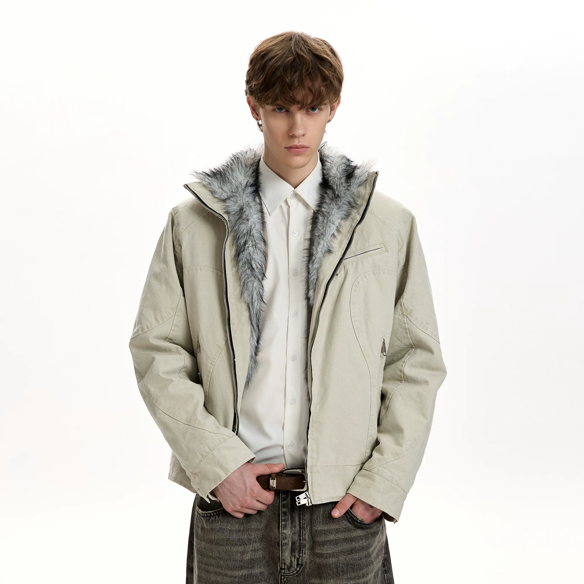 A PUEE Vintage Thickened Fleece Warm Short Jacket