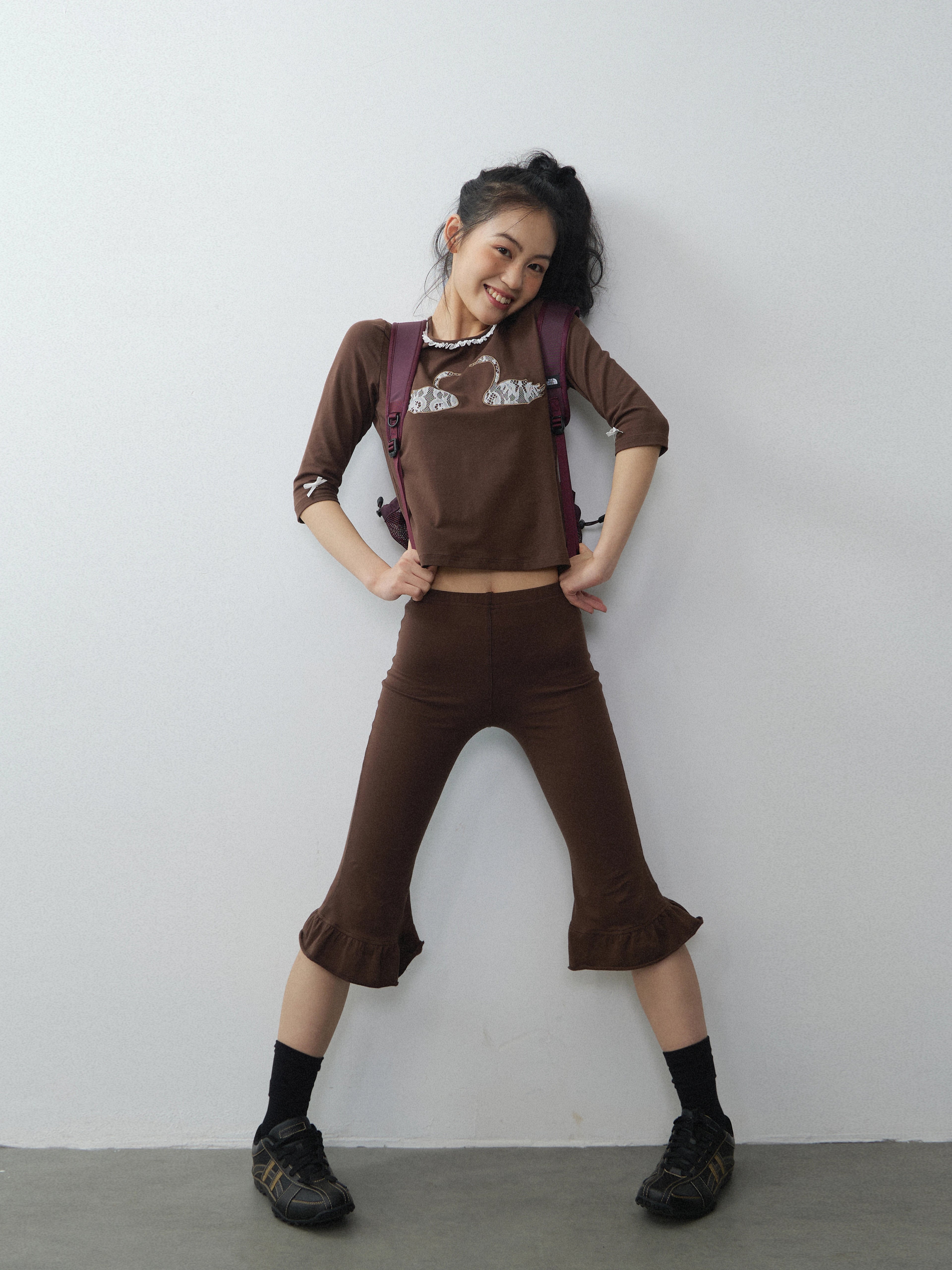 In Two Twos Lace Slim Floral Flared Trousers