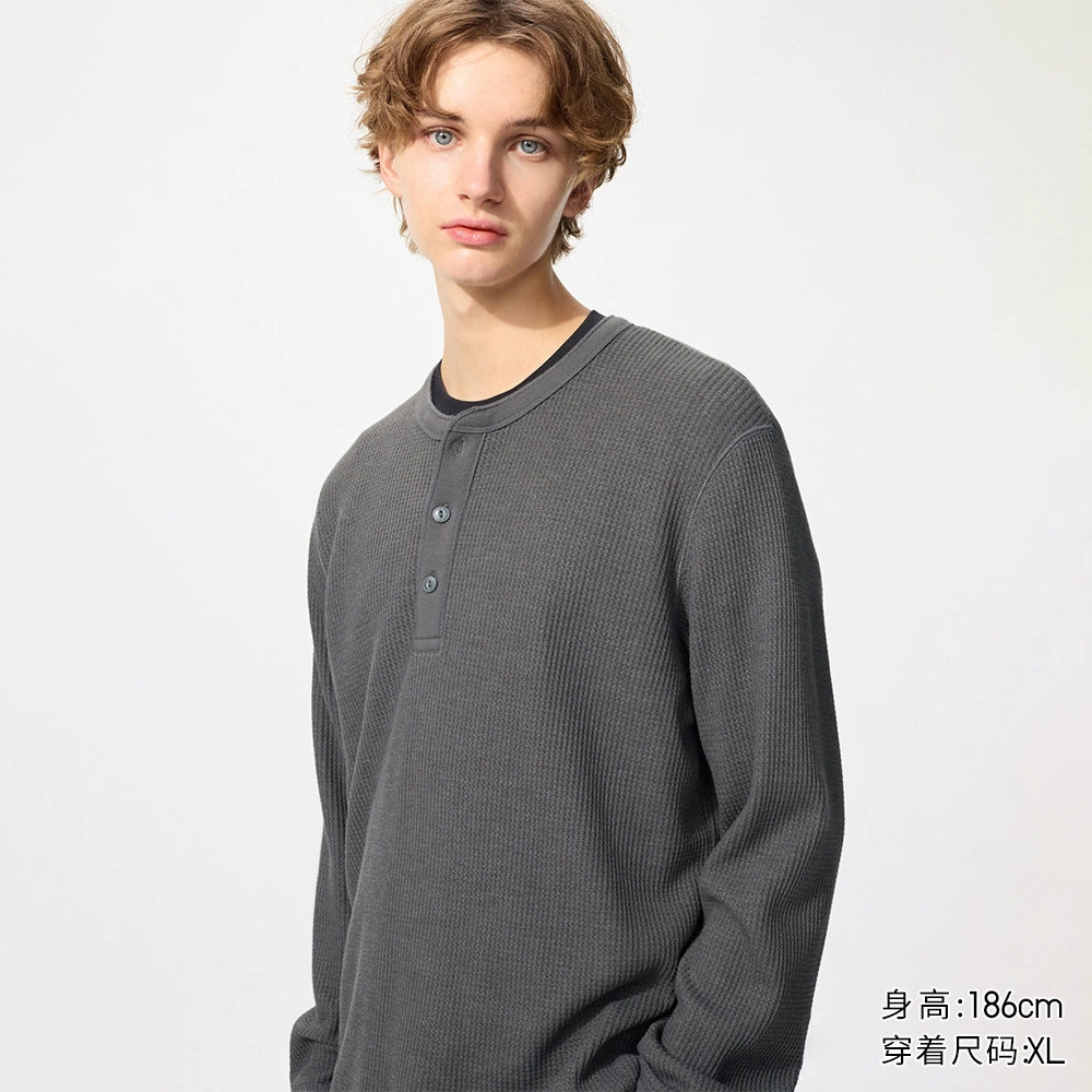 Uniqlo Waffle Henry Neck Pullover Long Sleeve