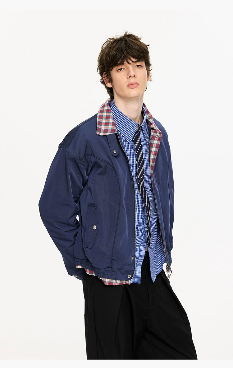 KREATE Plaid Thousand Bird Plaid Stand-up Collar Jacket