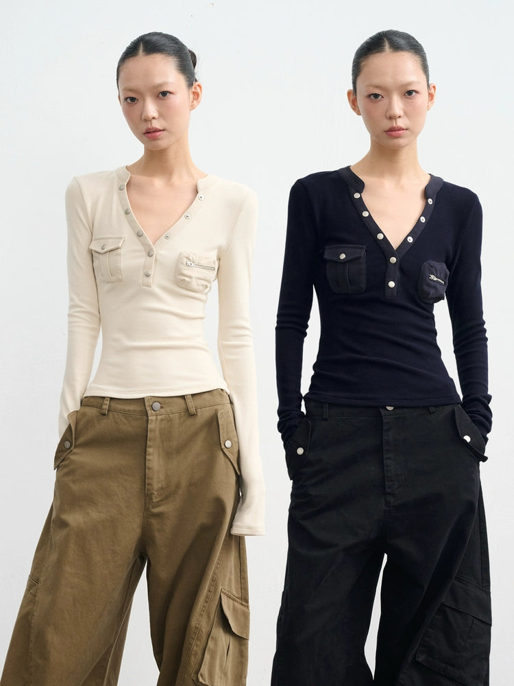 LINY LIBERTY Slim-fit V-neck Short Knitted Bottoming Shirt