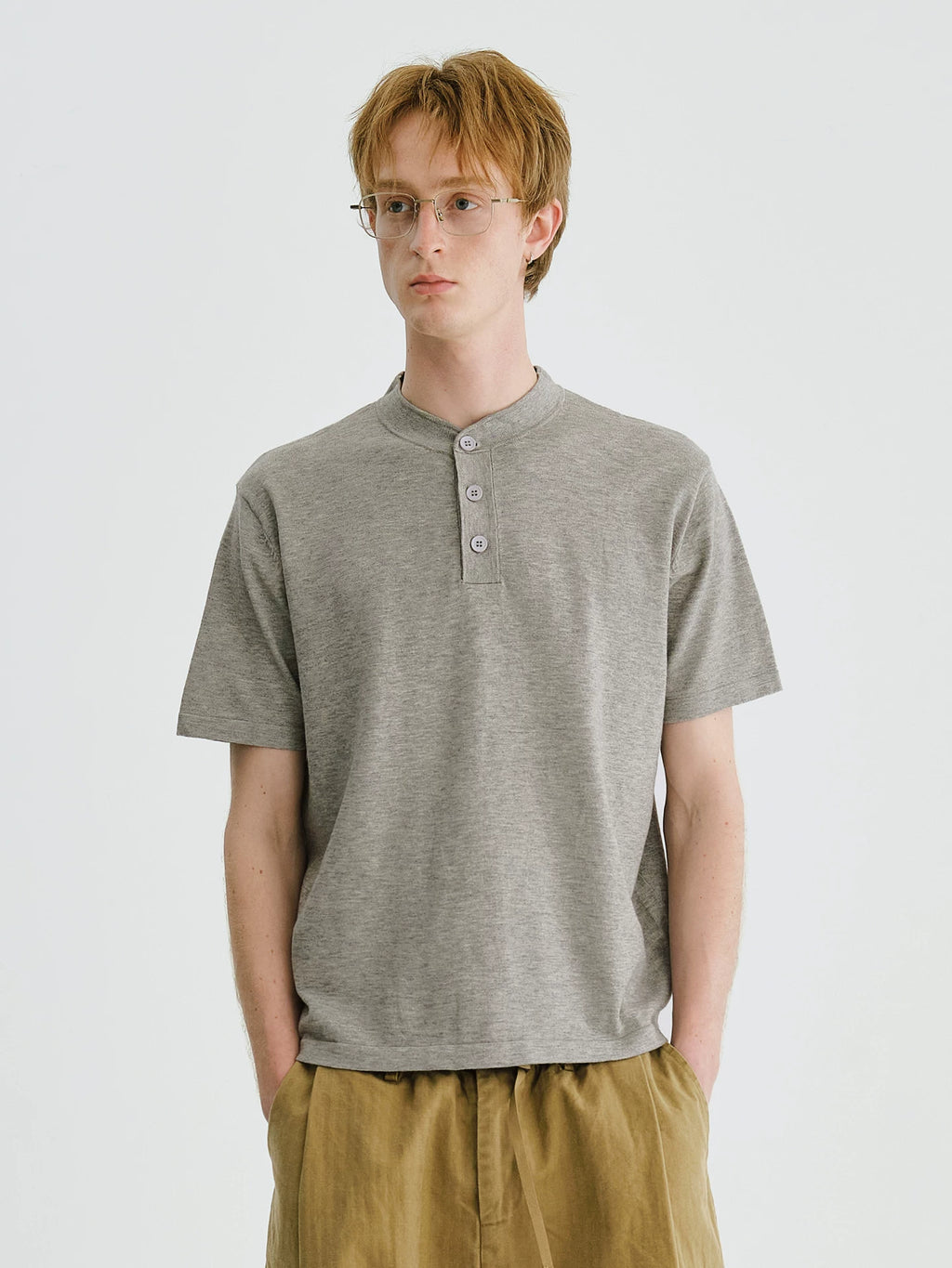 LIVINGTOWN Simple Henry Collar Versatile Casual Tee