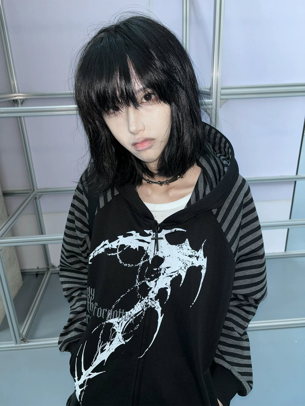 Wetbody Tattoo Print Loose Extra Thin Hooded Sweater