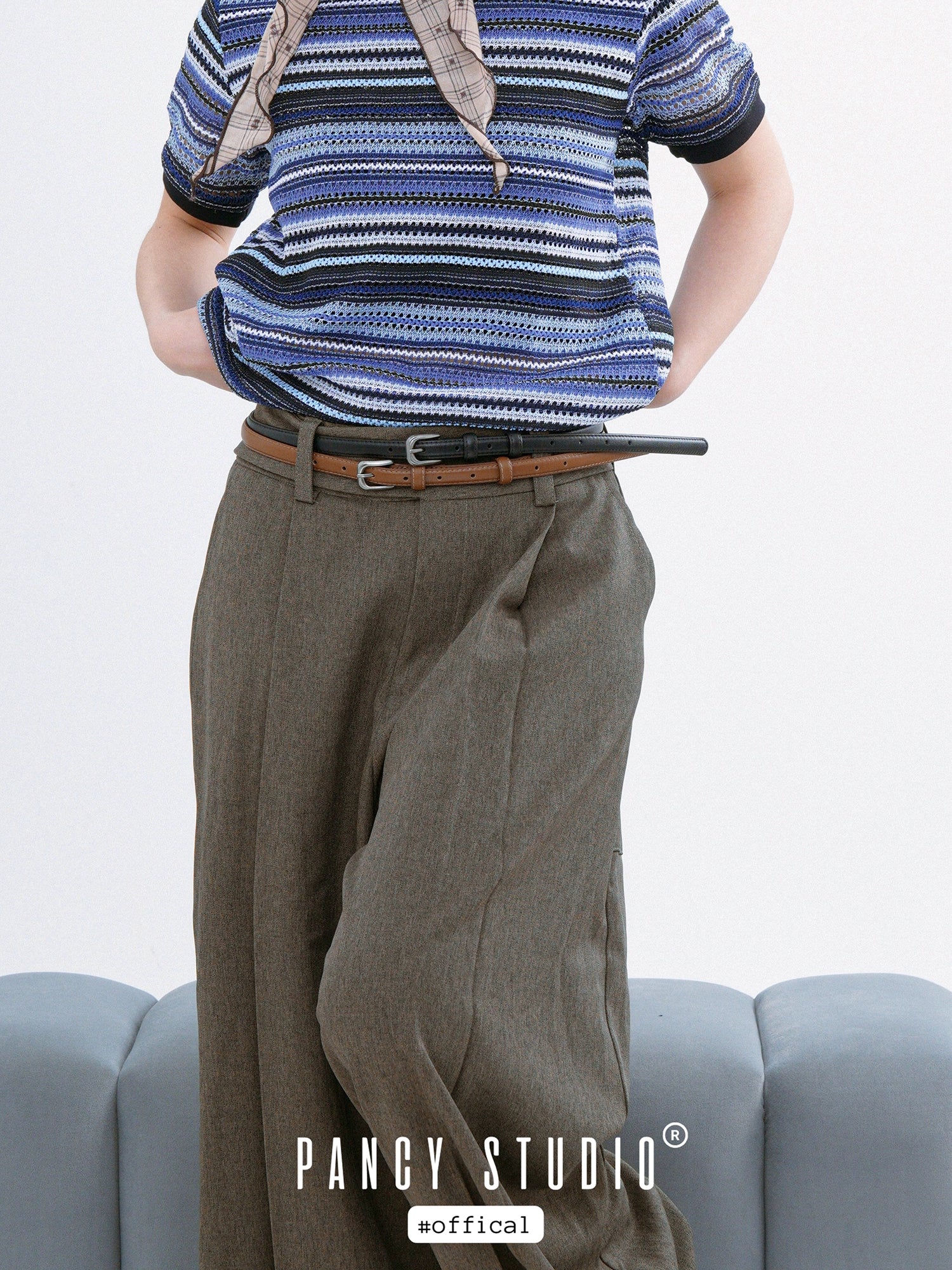 PANCY Simple Retro Thin Double-sided Leather Belt