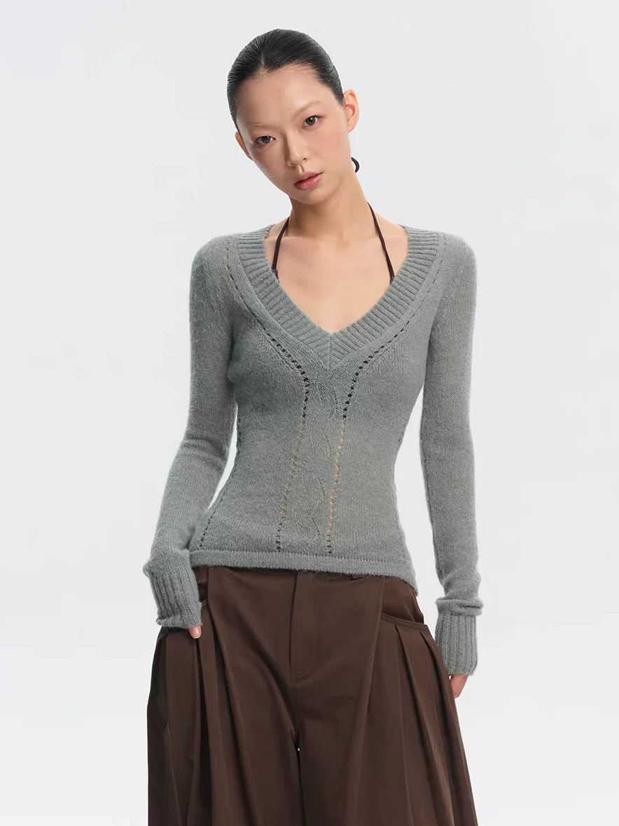 LINY LIBERTY Slim Fit V-neck Hollow Long Sleeve