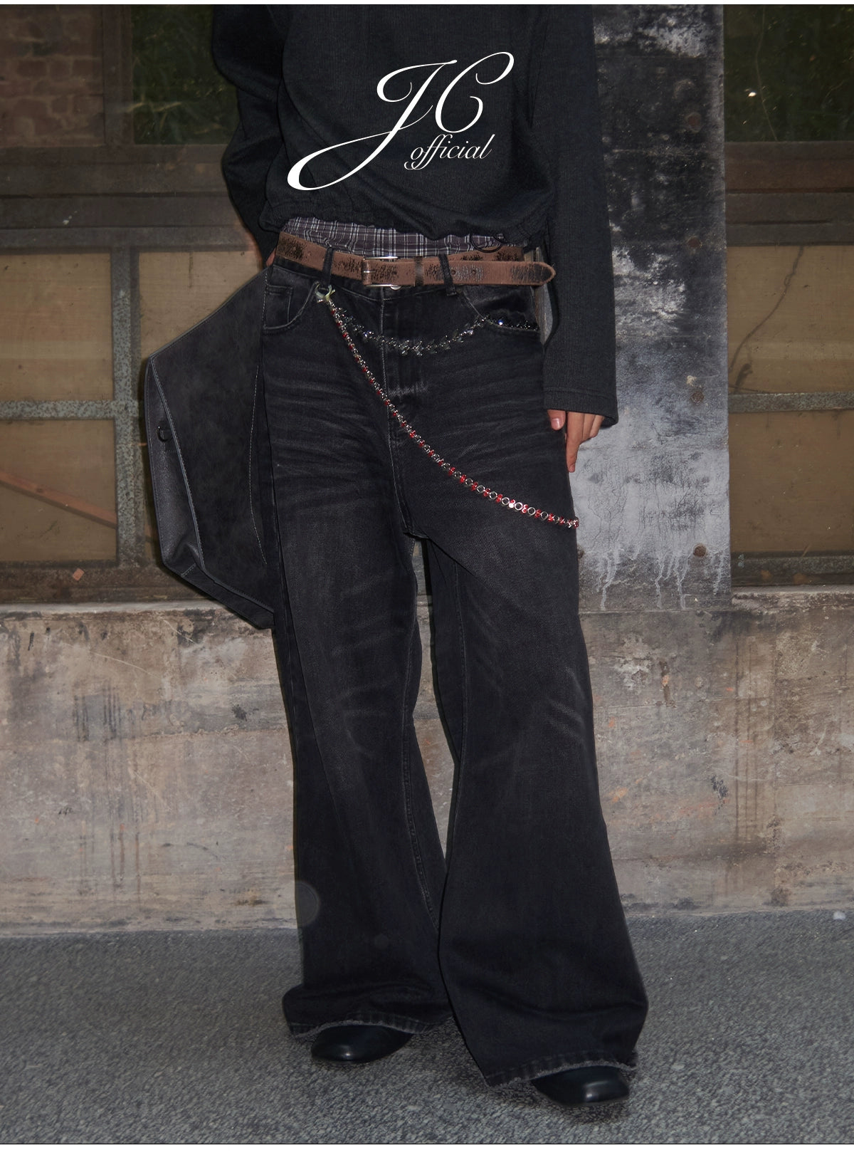 JCAESAR Messy Water Ripple Straight Jeans