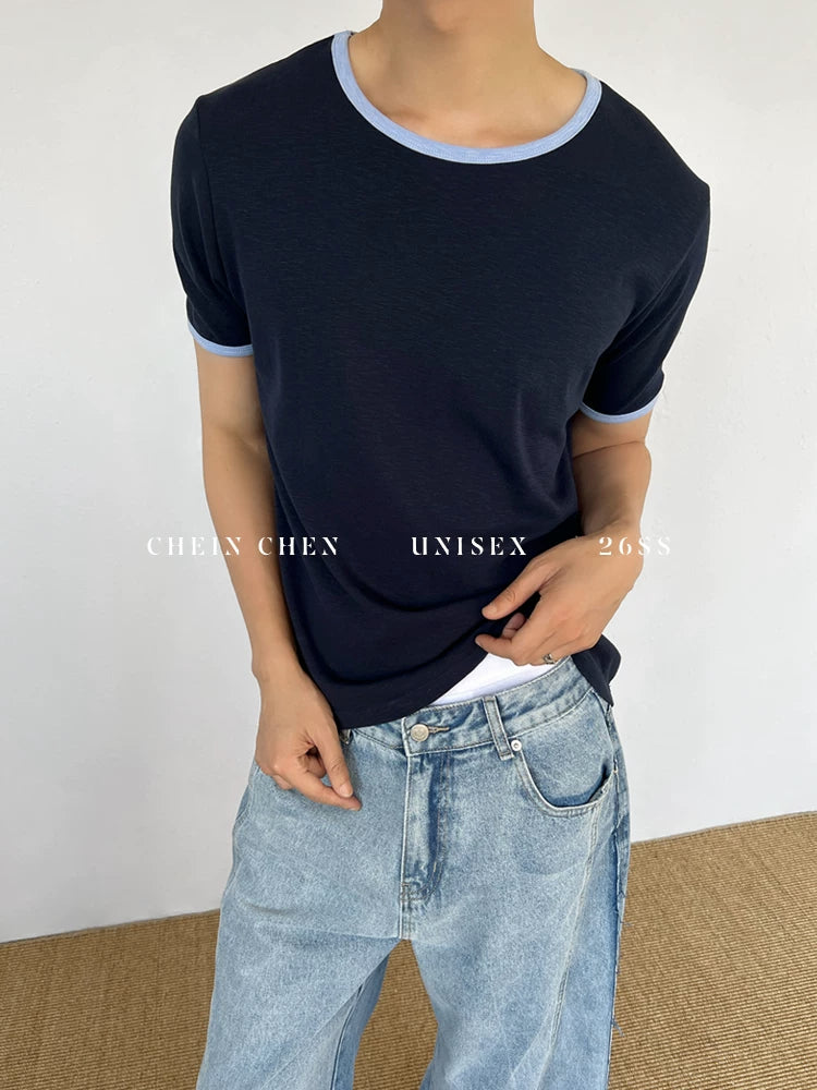 Chein Retro Color Matching Loose Lazy Versatile Tee