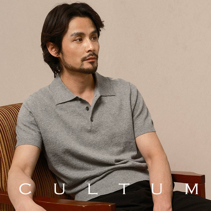 CULTUM Lapel Cotton and Linen Knitted Light Polo Shirt