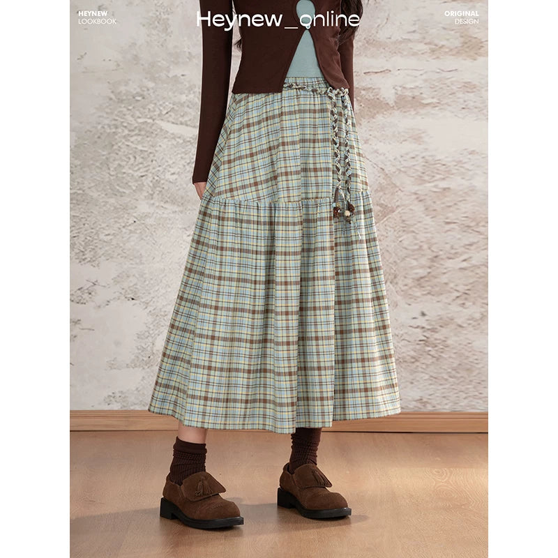 LOVEHEYNEW Vintage Contrasting Plaid Skirt