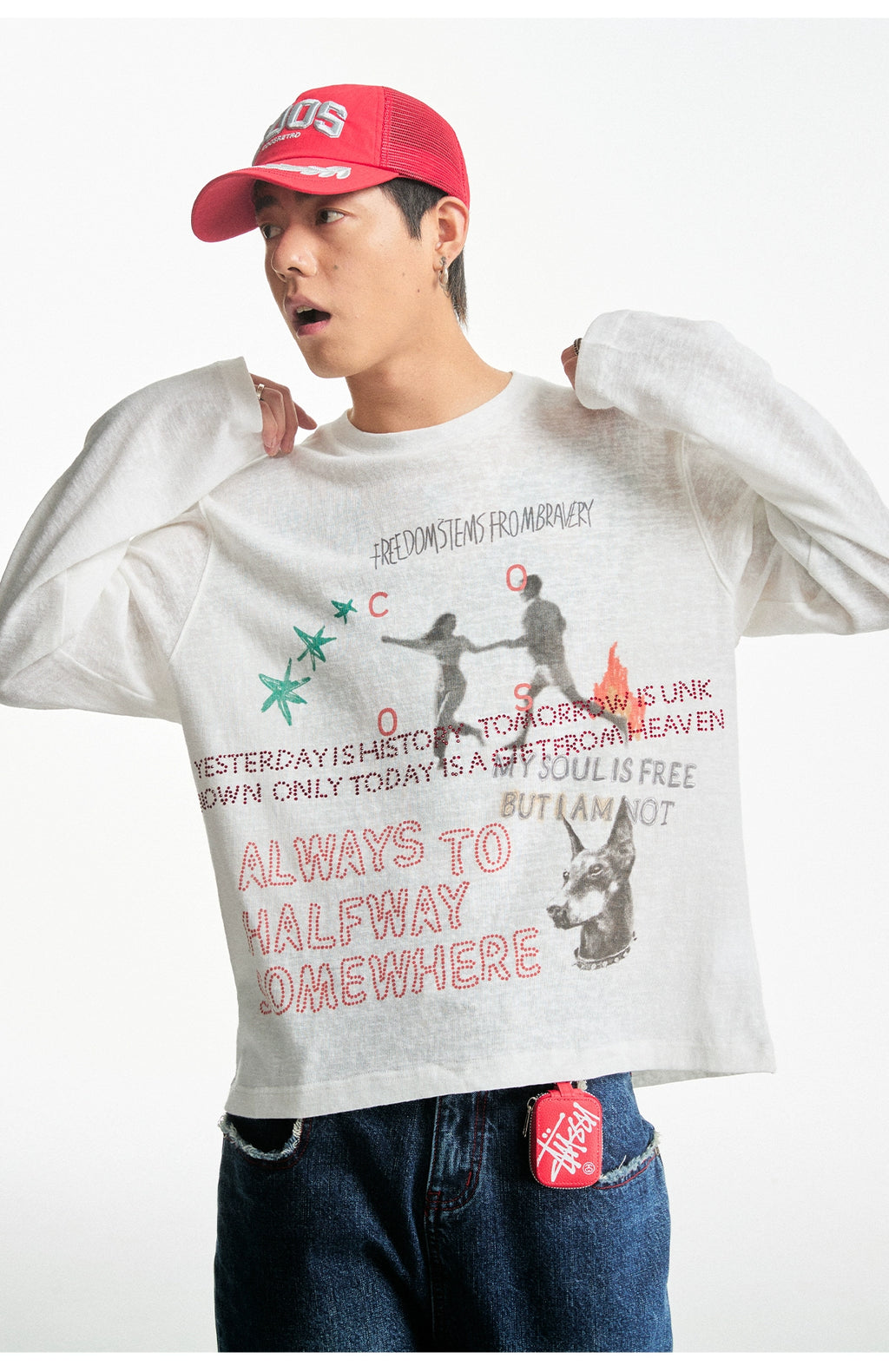 CoosRetro Vintage Loose Breathable Hot Diamond Printed Long Sleeve